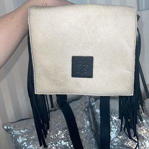 Leather fringe crossbody purse